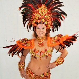 Samba Brazilian Orange\Red Rio carnaval SAMBA danse COSTUME bikini/Show girl/ plumes/CUSTOM Made