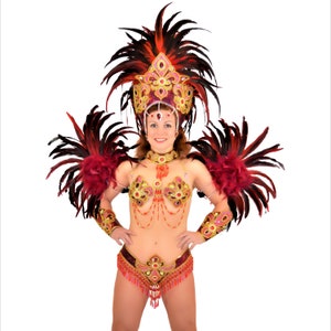 Carnaval de Rio brésilien rouge/or danse SAMBA COSTUME Lux bikini/shower girl/prêt à être expédié