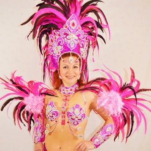 Carnaval de Rio Samba brésilien rose/argenté SAMBA danse COSTUME Lux bikini/Show girl/ plumes/CUSTOM made