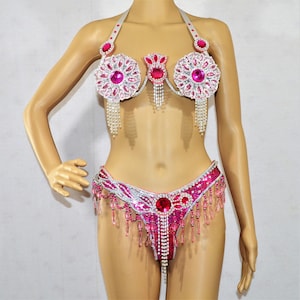 Samba BH Bikini Set 4 Farben Silber mit Halskette Kristalle/Orientalisch/Bauchtanz/Karneval SAMBA Kostüm Bund BRA/Cabaret/Show girl