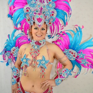 Samba Brasilianisches Blau/Rosa Karneval SAMBA Tanz KOSTÜM Bikini/Show Mädchen/ Ozean ESTRELLA