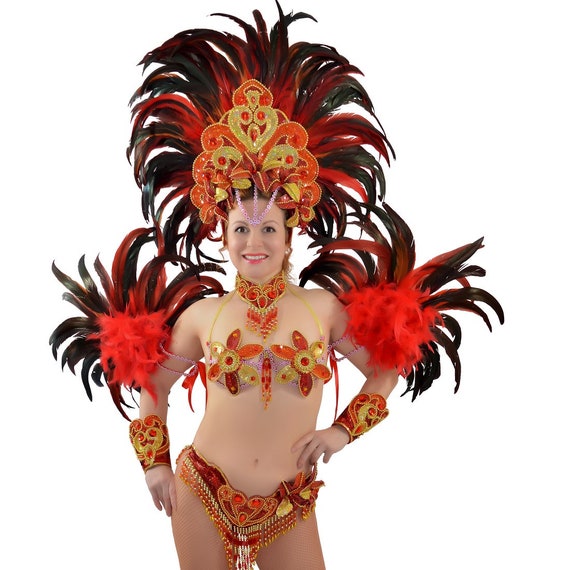 Samba Brazilian Red/orange Rio Carnival SAMBA Dance COSTUME Bikini/show  Girl/ Feathers/ready to Postage 