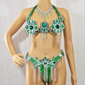Samba BH Bikini Set 8 Farben Silber mit Halskette Kristalle/Orientalisch/Bauchtanz/Karneval SAMBA Kostüm Bund BRA/Cabaret/Show girl