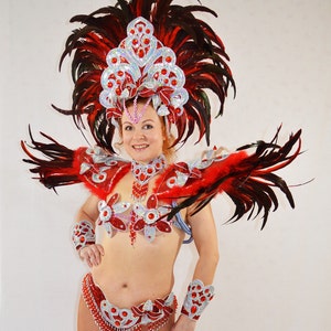Samba Brésilien Rouge\Argent Carnaval de Rio SAMBA danse COSTUME bikini/Show girl/ plumes/CUSTOM Made