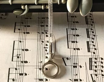 Upcycled clarinet key pendant on a sterling silver plated 19" chain; clarinet jewelry, clarinetist gift; band teacher gift,FREE USA SHIPPING