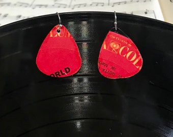 Handmade guitar pick vinyl record earrings, vinyl record gifts, musician gift, retro gift, FREE SHIPPING