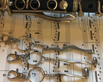 Upcycled clarinet key keychain, clarinet gift, band teacher gift, clarinetist gift; FREE SHIPPING
