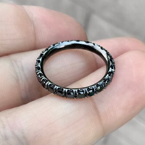 Black Diamond Band/ 2.5mm Pave Full Eternity Ring/ Black Diamond Wedding Band/ Black Diamond Infinity Stacking Ring/ 10K 14K 18K or Platinum