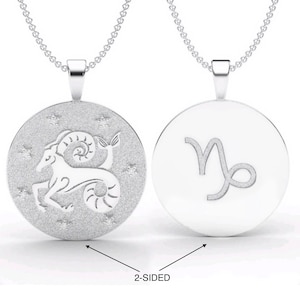 Solid Gold Capricorn Zodiac Necklace, 7 Diamond Stars