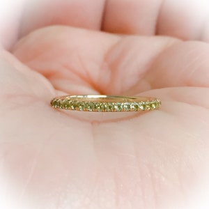 Peridot Infinity Band Ring/ 1.8 MM Peridot Pave Half Eternity Ring/ Lime Green Peridot Wedding Band/ Peridot Stack Ring/ August Birthstone