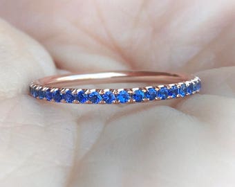 Blue Sapphire Pave Band Blue Sapphire Full Eternity Ring 1.5mm Sapphire Wedding Anniversary Gaurd Band Sapphire Infinity September Stacking
