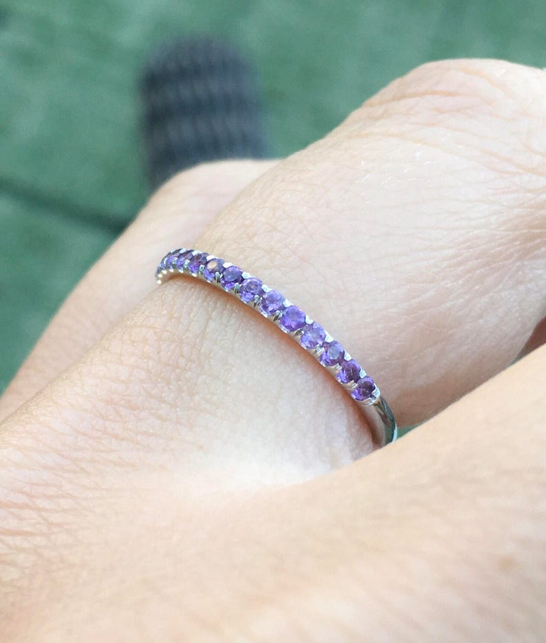 14K Amethyst Half Eternity Band Ring 1.8mm 14K White Gold Etsy