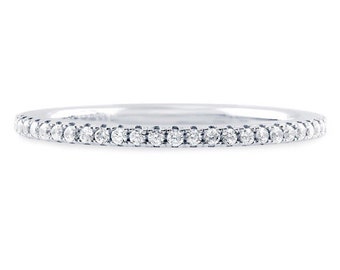 Solid Gold  Natural White Sapphire Eternity Band,  Stacking Ring