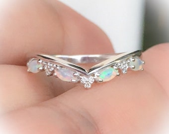 Opal Diamond Shadow Band 2.5 MM Ring/ Curved Diamond Opal Contour Band/ Wedding Band/ Solitaire Wrap Guard Ring/ Diamond Opal Enhancer Ring