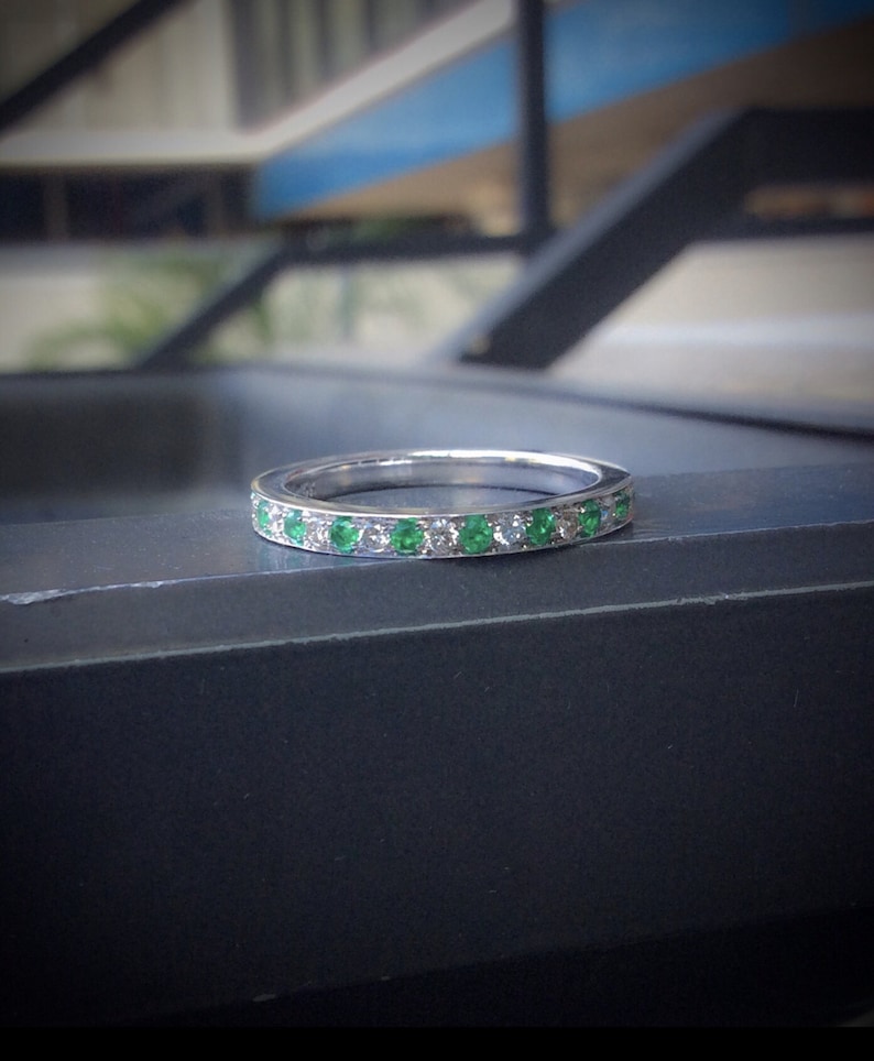Half Eternity Pave Band with Alternating Emeralds & Diamonds Etsy