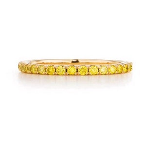 Yellow Sapphire Eternity Band 1.5mm Yellow Sapphire Pave Half Eternity Ring Yellow Sapphire Wedding 5th and 45th Anniversary Gaurd Stacking