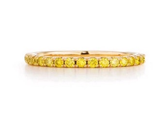 Yellow Sapphire Eternity Band 1.5mm Yellow Sapphire Pave Half Eternity Ring Yellow Sapphire Wedding Anniversary Gaurd Band November Stacking