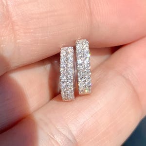 Double Row Diamond Hoop Earring/ 2 Row Pave Huggie/ 12mm Mini Hoop/ Small Helix Diamond Hoop/ Sold in SINGLE or PAIR/ 10K 14K 18K, Platinum