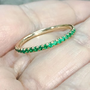Emerald Pave Eternity Ring/ 1.7 mm Full Eternity Natural Emerald Wedding Band/ 1.7mm Stacking Emerald Infinity Ring/ May Birthstone Ring