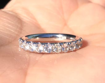 White Sapphire Half Eternity Band Pave Sapphire Band Ring 3mm Wedding Anniversary Wrap Gaurd White Sapphire April Birthstone Stacking Band