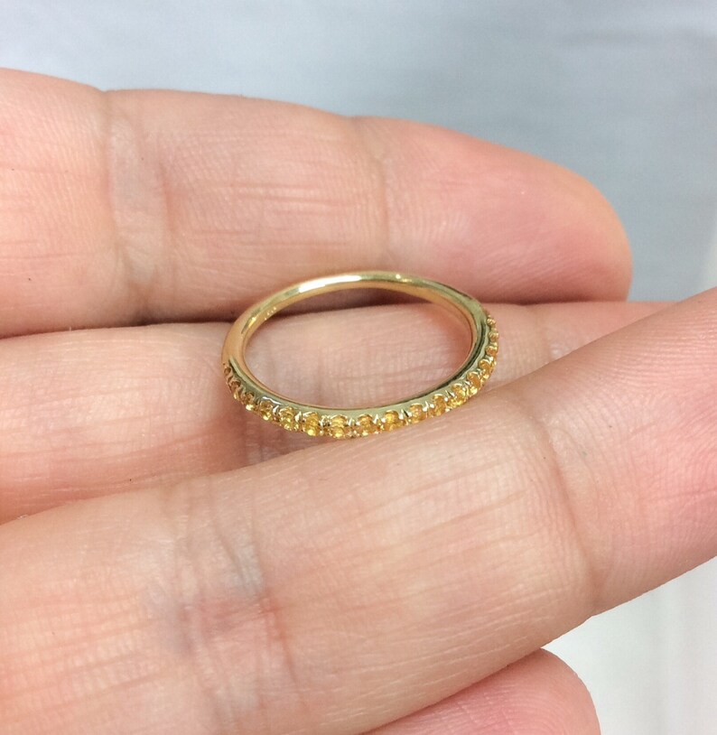 Citrine Eternity Ring/ 2mm Pave Half Eternity Ring/ Citrine Wedding Band/ November Stack Ring/ Yellow Guard Band/ 13th Anniversary Pave Ring image 3