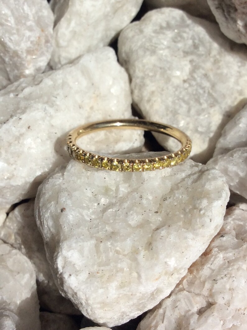 Three Sapphire Eternity Bands 14K Pave Sapphire Half Eternity Rings 1.6mm Three Tone Pave Bands 14K Tri Color Stacking Rings Set of Bands