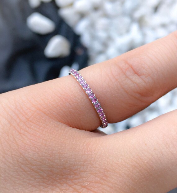Rosa Saphir Eternity Ring 2mm Pave Pink Sapphire Eternity Band Infinity Ehering Oktober Birthstone Saphir Pave Stack Ring Etsy