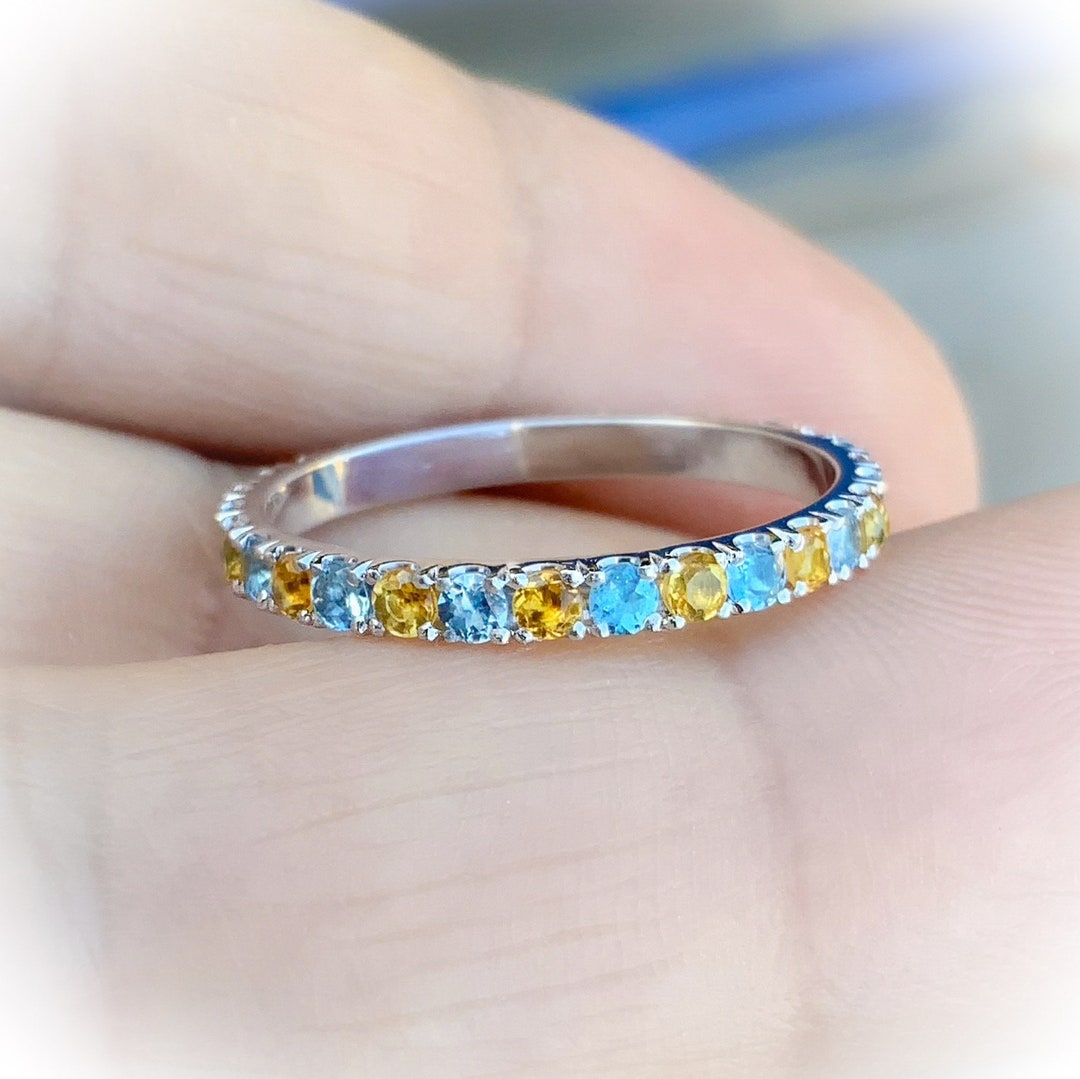 Aquamarine Citrine Infinity Stack Ring/ 2.3mm Citrine Aquamarine ...