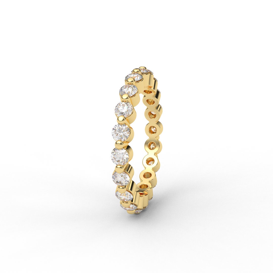 Lab Grown Diamond Full Eternity Bubble Ring /2.5mm Women's Floating Diamond One Shared Prong Wedding Band/ 10K 14K 18K Platinum/ w Appraisal