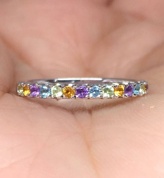 Multicolor Gemstone Half Eternity 2mm Ring French Pave Amethyst