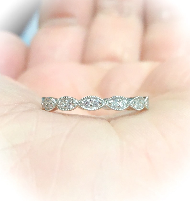 Marquise Diamond Wedding Band Marquise Stacking Ring Unique Etsy