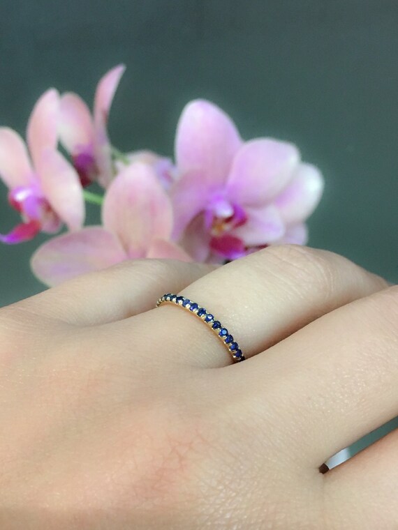 Blue Sapphire Full Eternity Band 1.5mm Delicate Sapphire Eternity Ring Pave Blue Sapphire Infinity Unique Wedding Anniversary Stacking Band Etsy Polska
