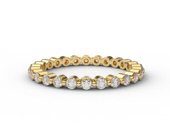 Natural Diamond 1.8mm Eternity Bubble Ring/ Floating Diamond Infinity Band/ Full Eternity Shared One Prong Diamond Stack/ Appraisal Included