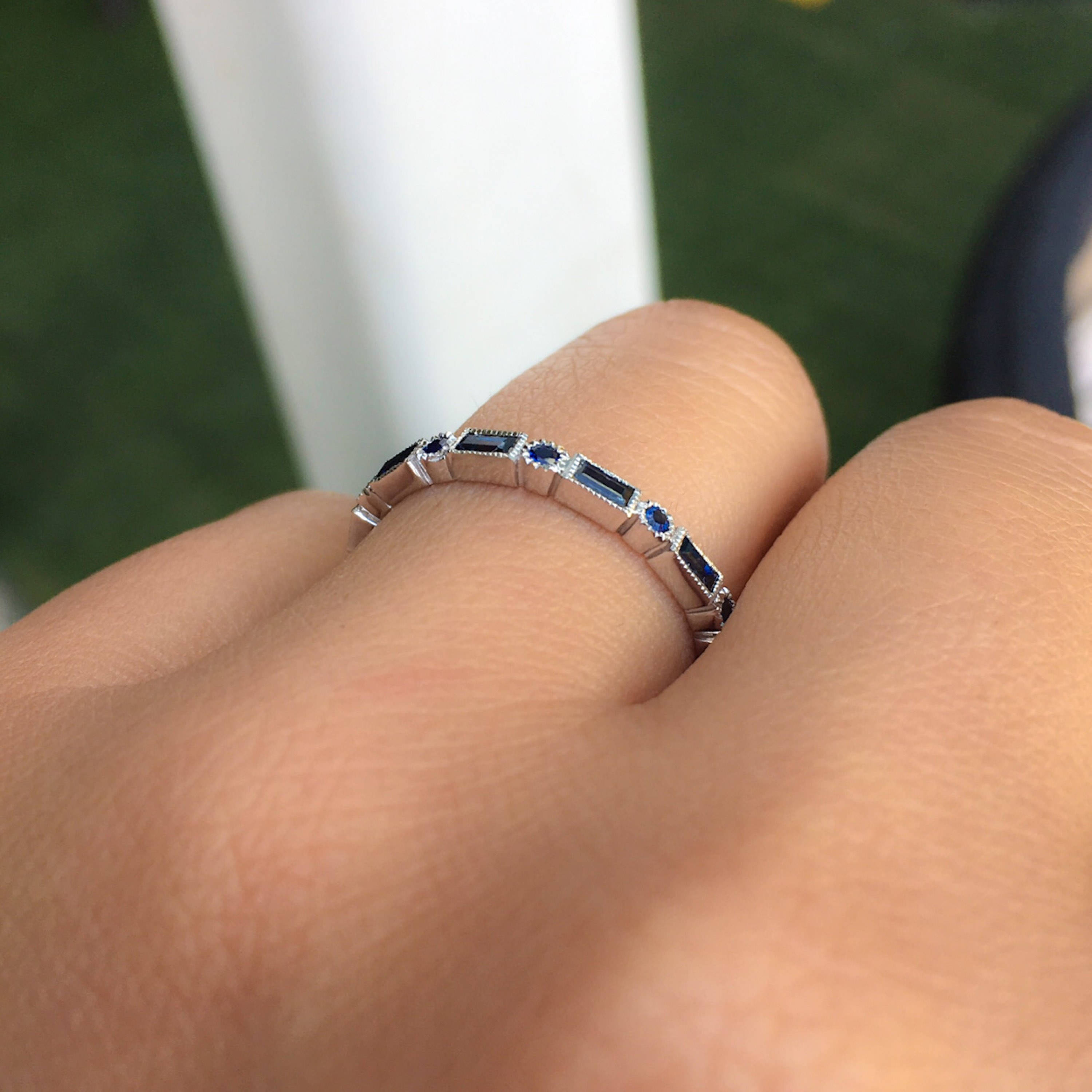 Sapphire Band Baguette Dot Blue Sapphire 3/4 Bezel Set Blue Sapphire Band Baguette Dot Blue Sapphire 3/4 Bezel Set Blue