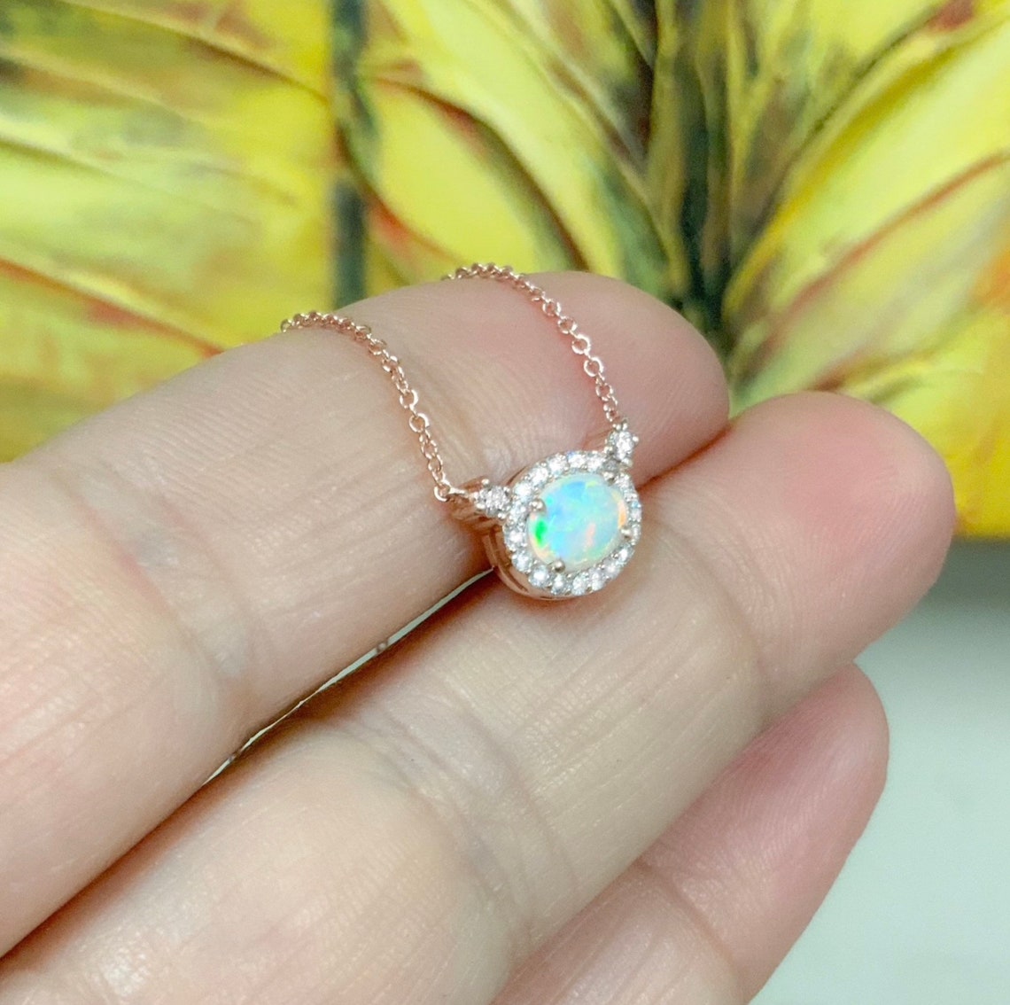 Sterling Silver Dainty White Opal Solitaire Pendant Necklace main image 0