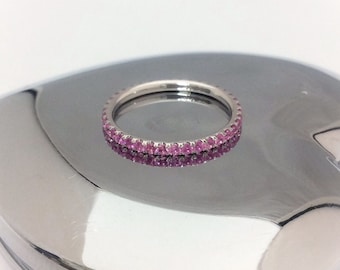 Pink Sapphire 1.5mm Full Eternity Ring/ Blushing Bride Pave Eternity Gaurd Band/ Pink Sapphire Sweet 16 Infinity Ring/ October Birth Stack