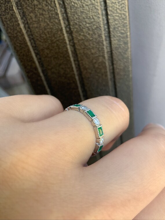 エメラルド ダイヤモンド バゲット ラウンド リング / 3 mm 