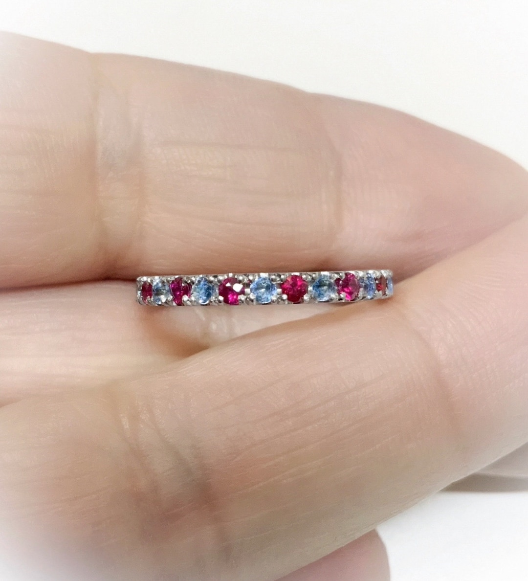 Aquamarine And Ruby Wedding Rings Nature Classic 10K White Gold Ct