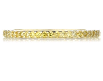 Yellow Sapphire Eternity Band 1.5mm Yellow Sapphire Pave Half Eternity Ring Wedding Anniversary Gaurd Band Yellow Sapphire September Stack