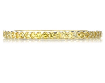 Yellow Sapphire Eternity Ring/ 1.8mm Sapphire Pave Half Eternity Ring/ Yellow Sapphire Stack Band/ November Birthstone/ Wedding Guard Band