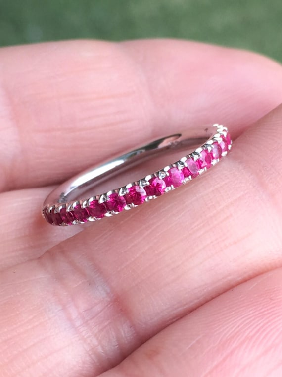 Ruby Eternity Band 2.5mm Pave Ruby Half Eternity Matching Band | Etsy