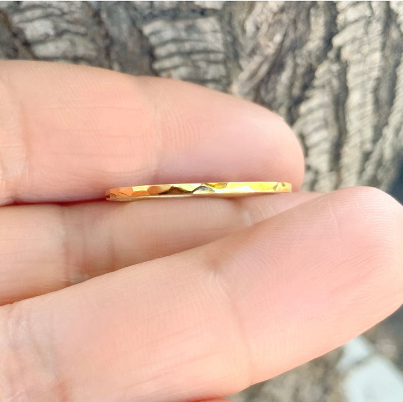 Thin Plain Band SOLID Gold 14K or 18K/ Handmade Faceted Stack Etsy