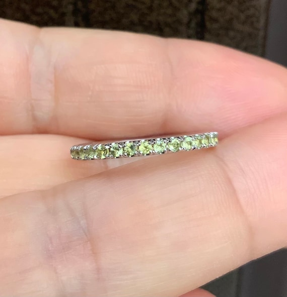 Peridot Band Eternity Pave Stack Ring 2mm Peridot Wedding