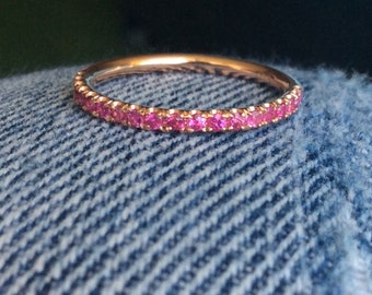 Pink Sapphire Full Eternity Band 1.5mm Blushing Bride Pave Infinity Ring Sweet 16 Unique Band Pink Sapphire Stacking Ring October Birthstone