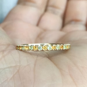 Citrine Peridot Alternating Full Eternity Pave Band/ 2mm Peridot Citrine Wedding Band/ Infinity Stacking Ring/ August November Birthstones