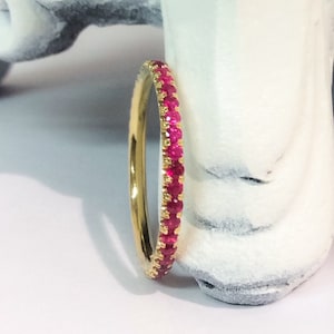 Ruby Pave Full Eternity Band Ruby 1.7mm Wedding Ring Anniversary Ruby Pave Infinity Band Stacking Ruby Gaurd Ring July Birthstone Ruby Band