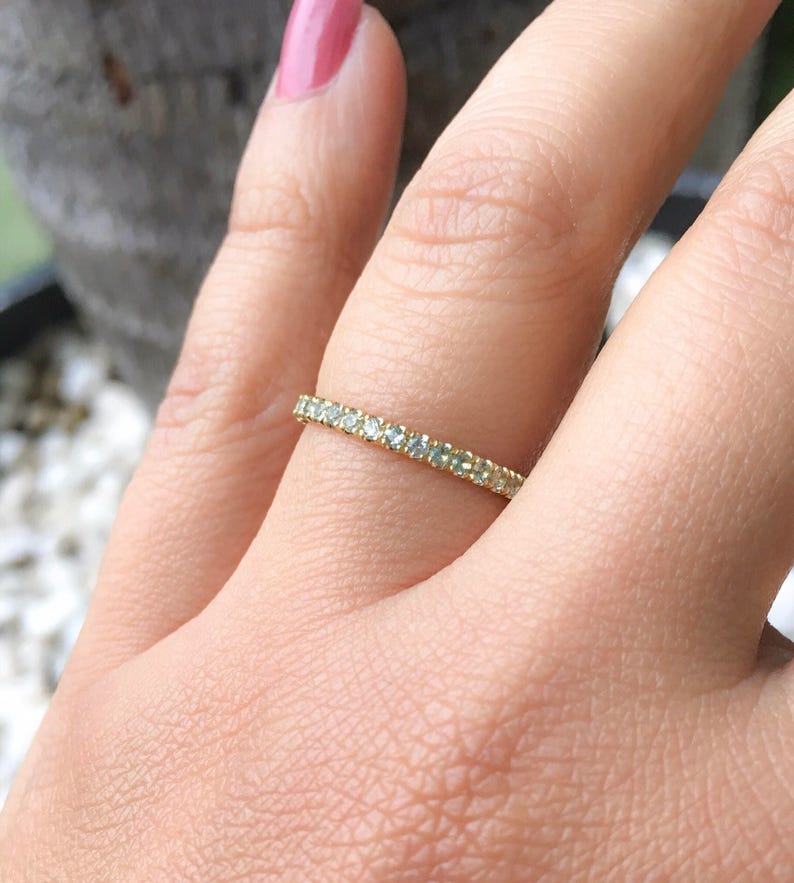 Green Sapphire  Eternity Band