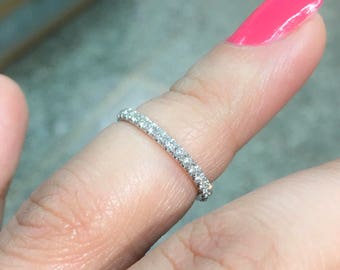 Half Eternity Lab Grown Diamond Ring/ 2mm Pave Lab Grown Diamond Wedding Anniversary Band/ Diamond Guard Stacking Ring/Gold 14K 18K Platinum