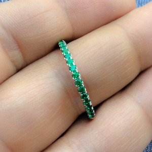 Pave Emerald Half Eternity Band/ 1.8mm Natural Emerald Ring/ Emerald Infinity Band/ Green Birthstone Stacking/ 1.8 MM Ring Emerald Eternity