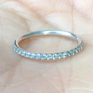 Aquamarine Eternity Ring/ 2mm Pave Aquamarine Full Eternity Band/ Wedding Anniversary Band/ Aquamarine Stacking Ring/ March Birthstone Ring